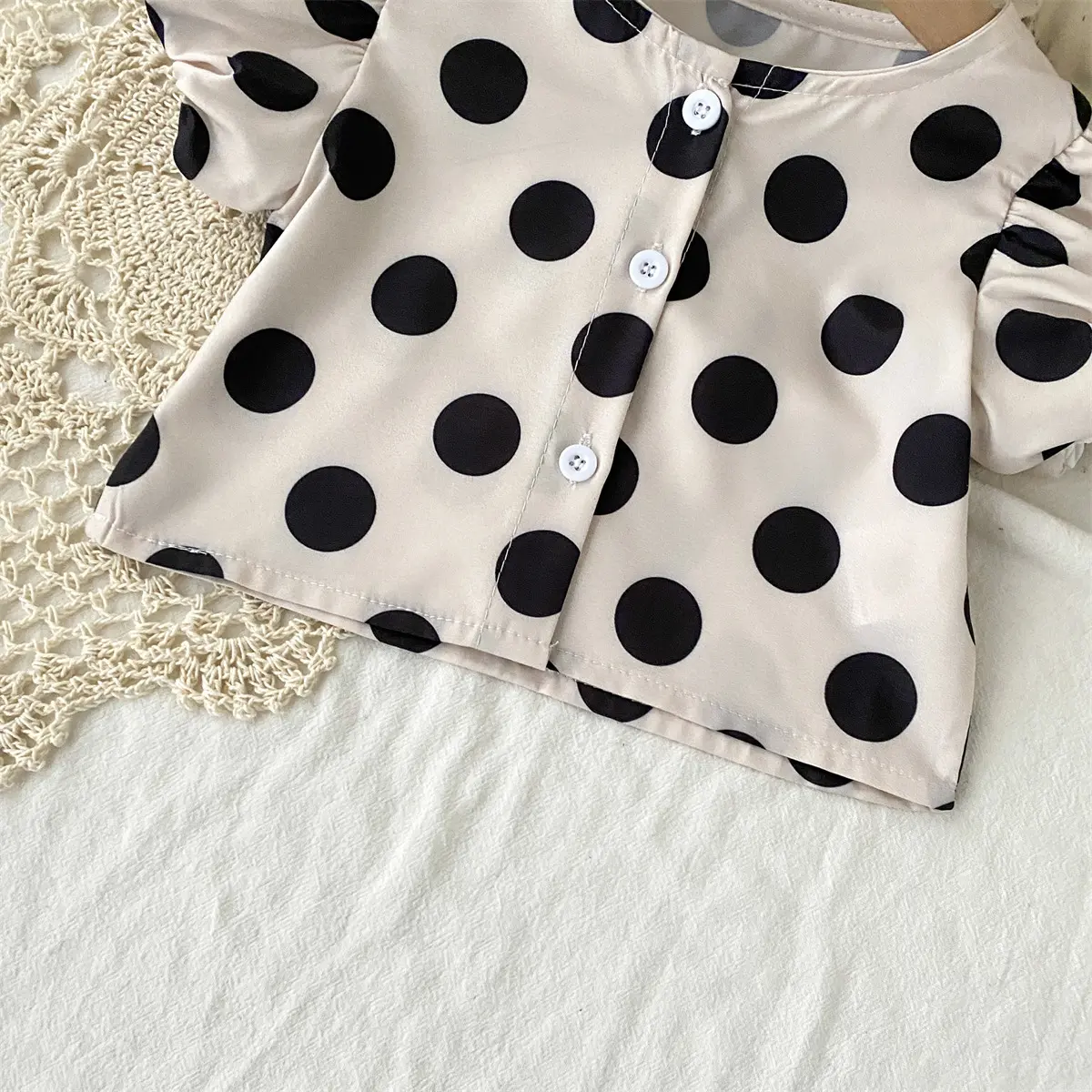 Children's Clothing Girl Polka Dot Set 2025 Summer New Item Korean Version Short Sleeved Top Wide Leg Pants 2 piece Set
