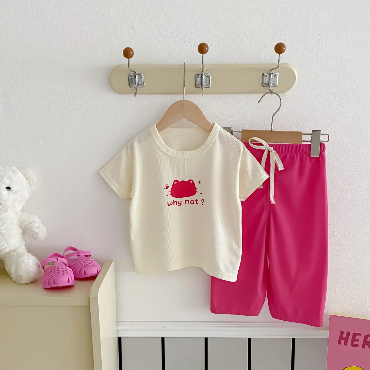 2024 Spring Summer New in Kids Baby Girls Boys Fashion Clothes Children Waffle Cartoon Letter Top T-shirts+Pants Toddler 1-9Y