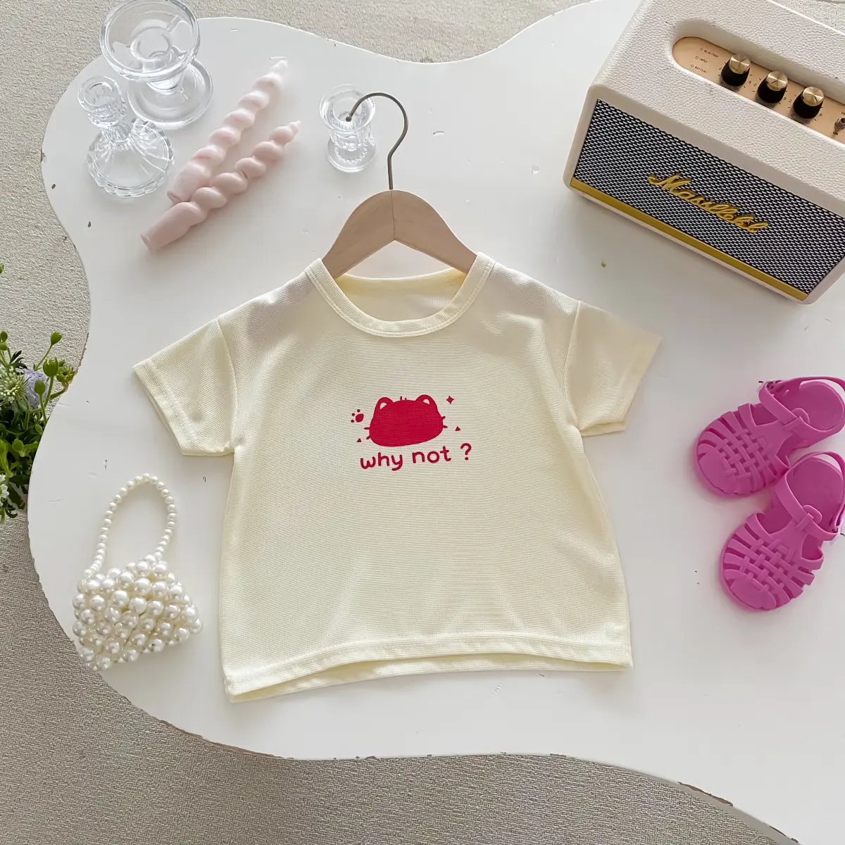 2024 Spring Summer New in Kids Baby Girls Boys Fashion Clothes Children Waffle Cartoon Letter Top T-shirts+Pants Toddler 1-9Y