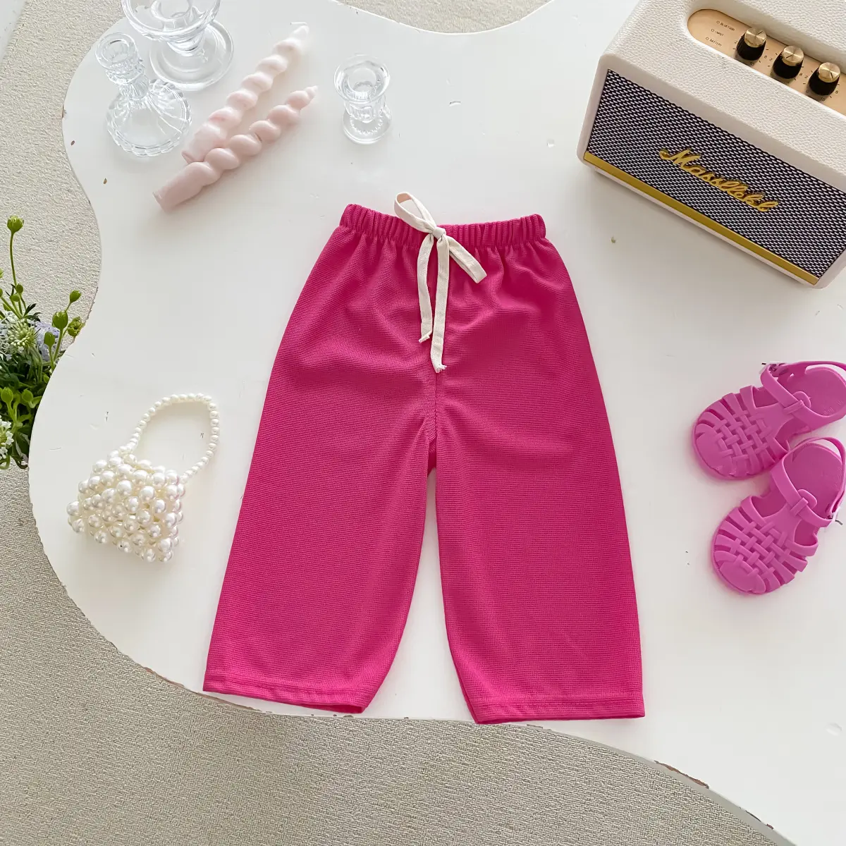2024 Spring Summer New in Kids Baby Girls Boys Fashion Clothes Children Waffle Cartoon Letter Top T-shirts+Pants Toddler 1-9Y