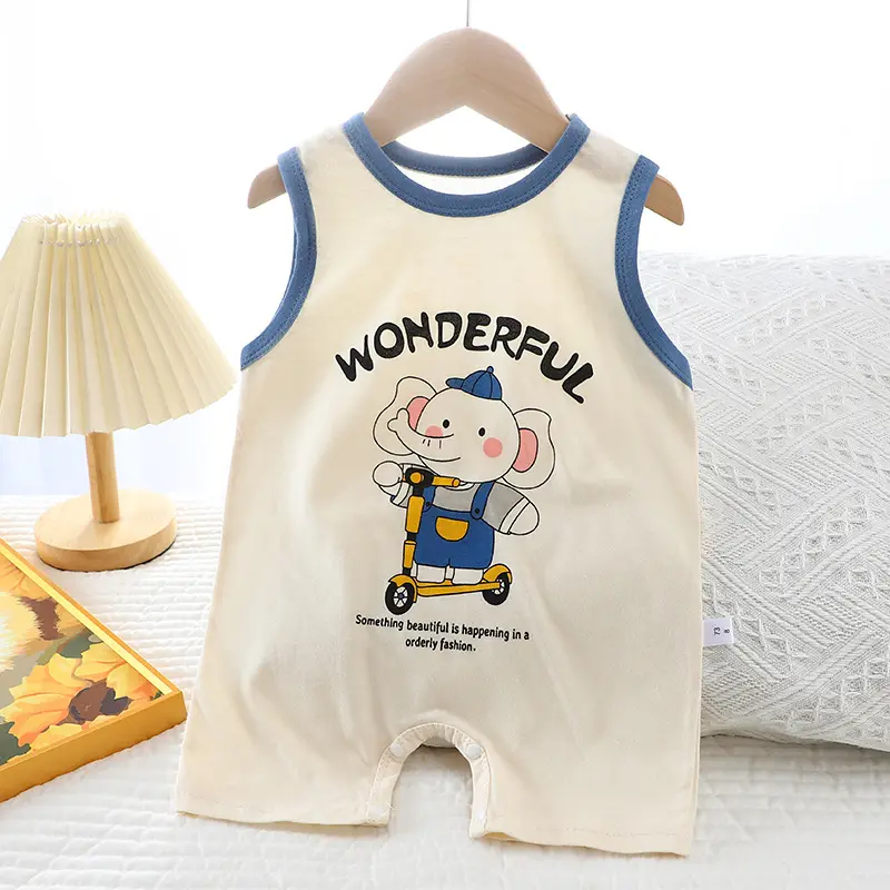 Baby Romper Cotton Summer Sleeveless Bodysuit for Boys & Girls, Thin & Soft Korean Style Infant Jumpsuit