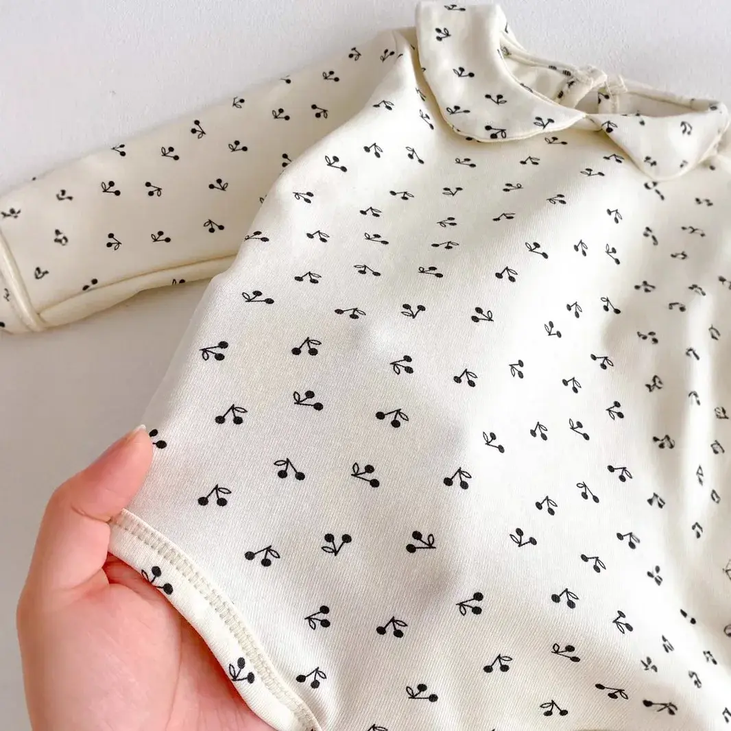2025 Autumn Winter New in Kids Infant Girls Cherry Peter-pan Collar Outfits ,toddler Baby Jumpsuits Newborn Bodysuits 0-24M