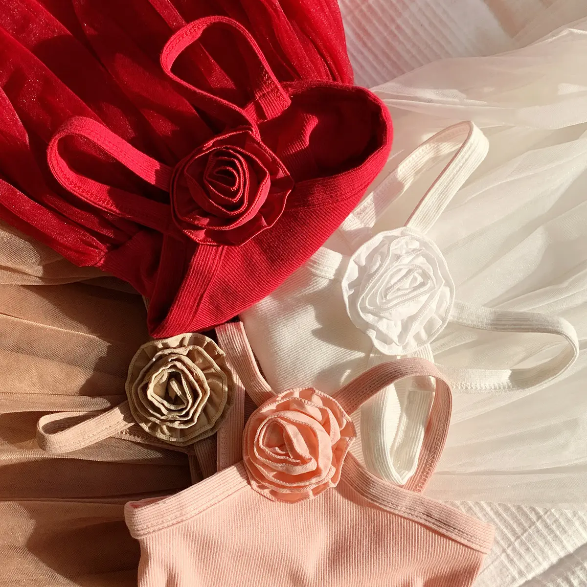 2025 Summer New French Rose Suspender Girls' Dress Sweet and Stylish Mesh Princess Skirt Beach Skirt