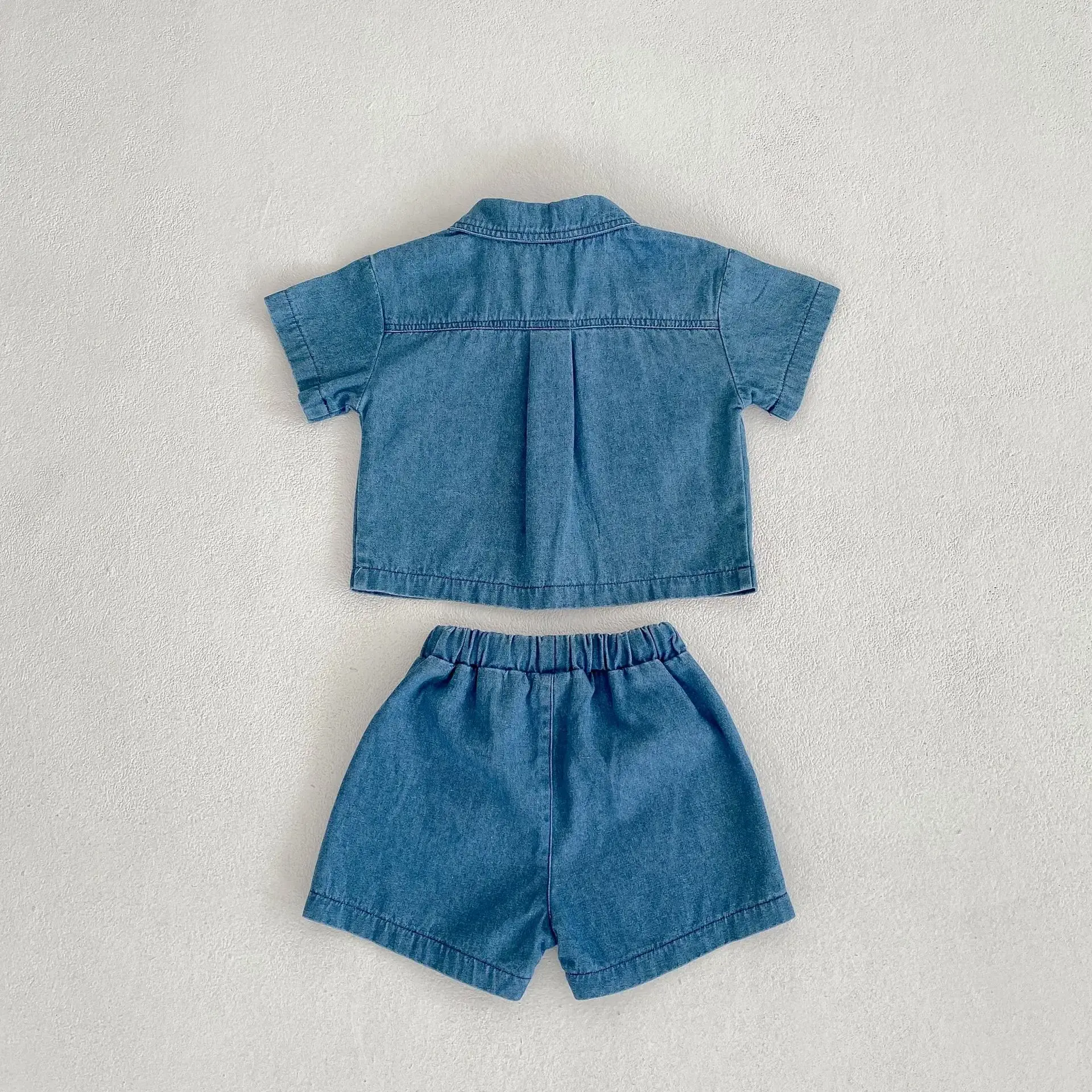 Summer Set 2pcs 아동복 Kids Baby Girls Boys Solid Denim Packet Top Singlebreasted Coat + Shorts Infant Toddler Children Clothing