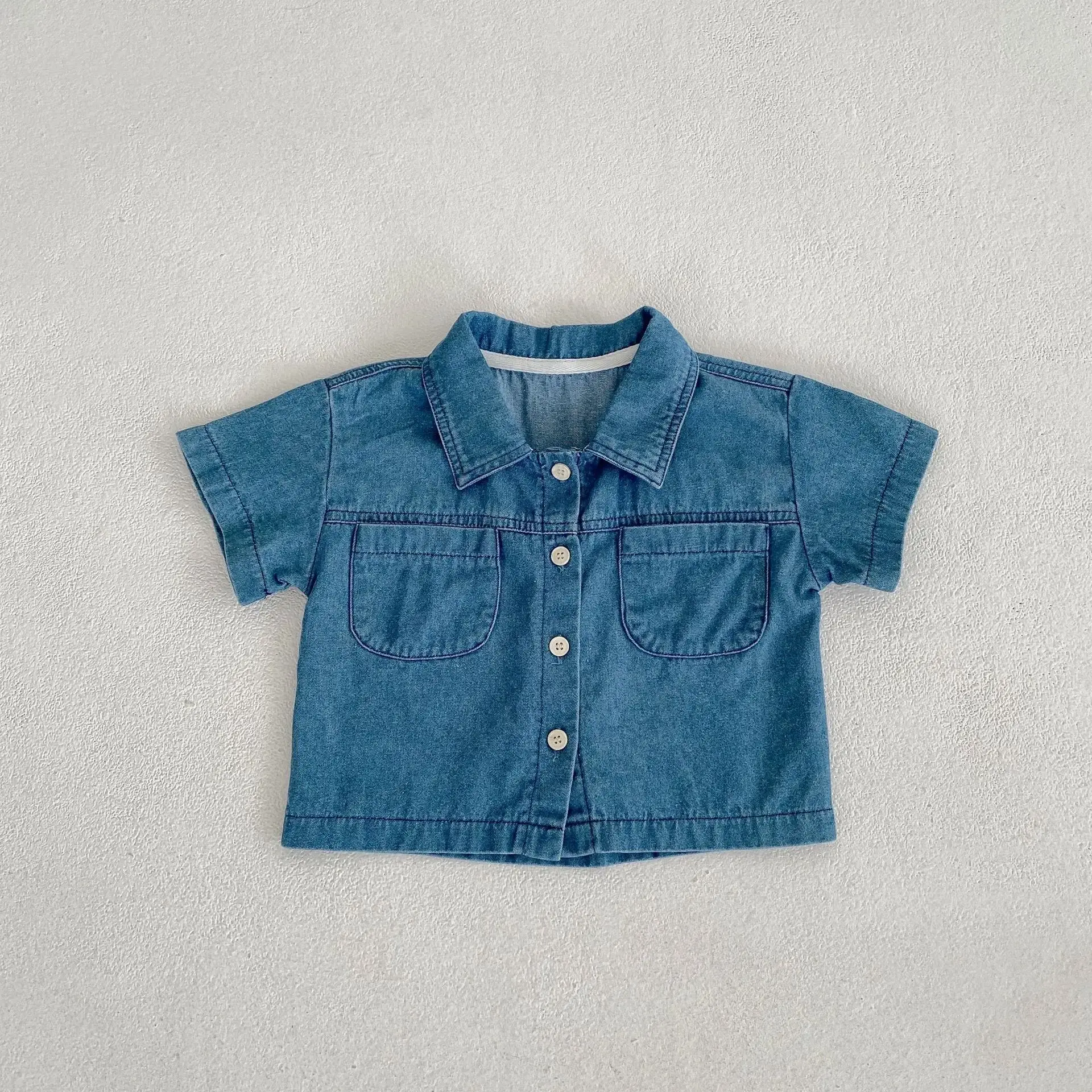 Summer Set 2pcs 아동복 Kids Baby Girls Boys Solid Denim Packet Top Singlebreasted Coat + Shorts Infant Toddler Children Clothing