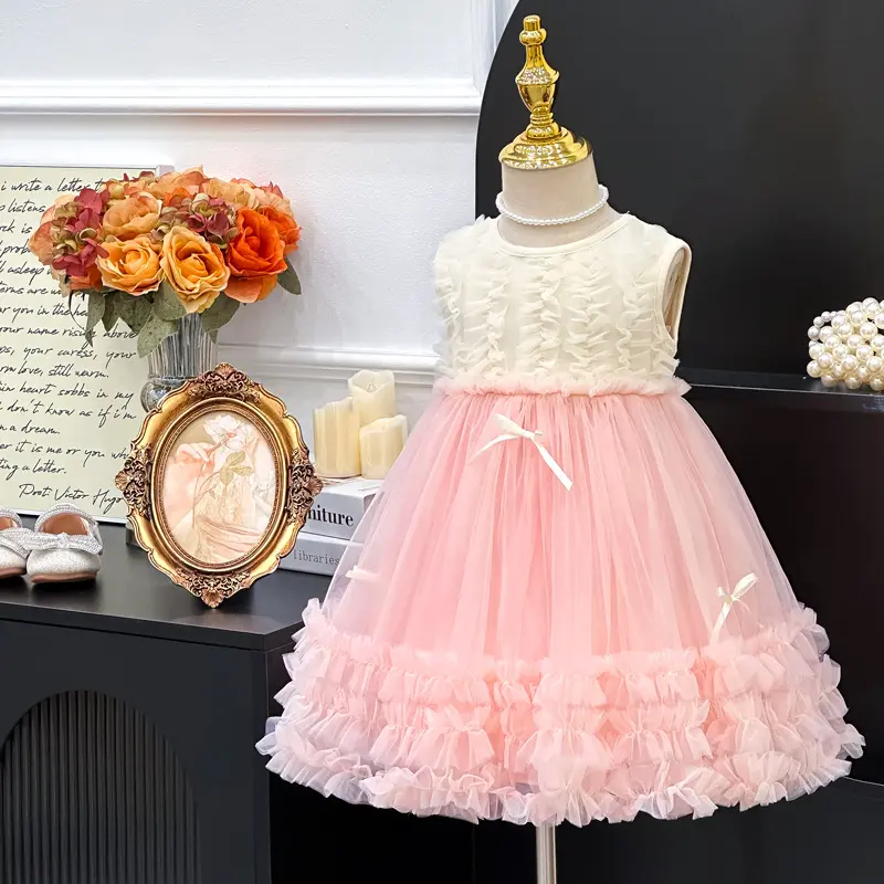 Girls' Dress Summer 2025 New One Year Old Baby Girl Dress Summer Vest Children's Mesh Princess