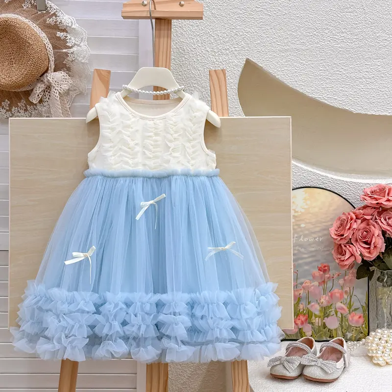 Girls' Dress Summer 2025 New One Year Old Baby Girl Dress Summer Vest Children's Mesh Princess