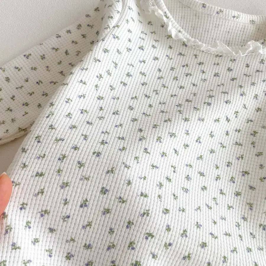 2025 Winter Autumn New in Newborn Infant Cute Waffle Floral Ruched Outfits,toddler Kids Baby Jumpsuits Lace Romper 0-24M