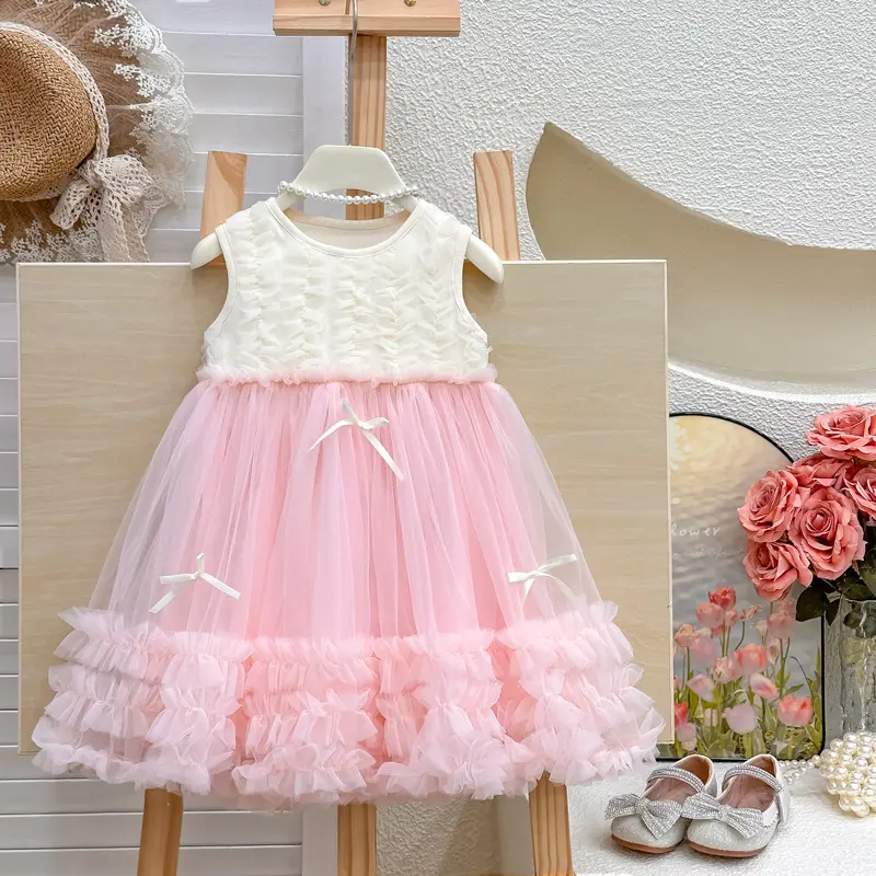 Girls' Dress Summer 2025 New One Year Old Baby Girl Dress Summer Vest Children's Mesh Princess