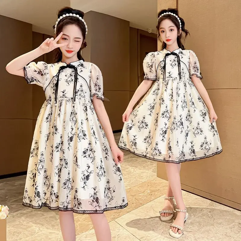 Girls' Dress Summer New Cheongsam Retro Super Fairy Chinese Painting Chinese Style Girls' Princess Dress