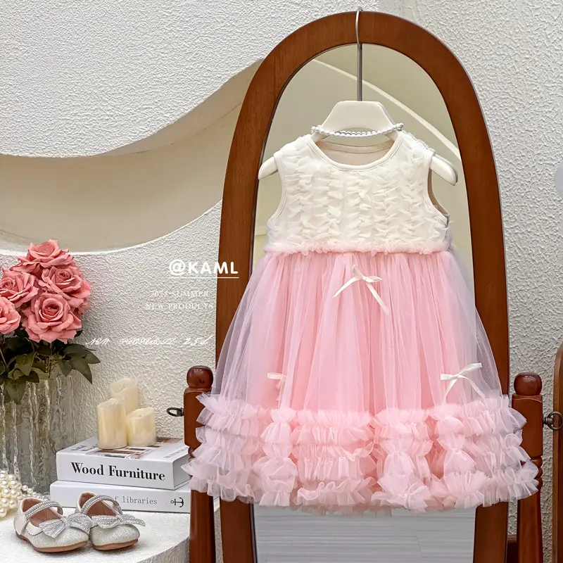 Girls' Dress Summer 2025 New One Year Old Baby Girl Dress Summer Vest Children's Mesh Princess