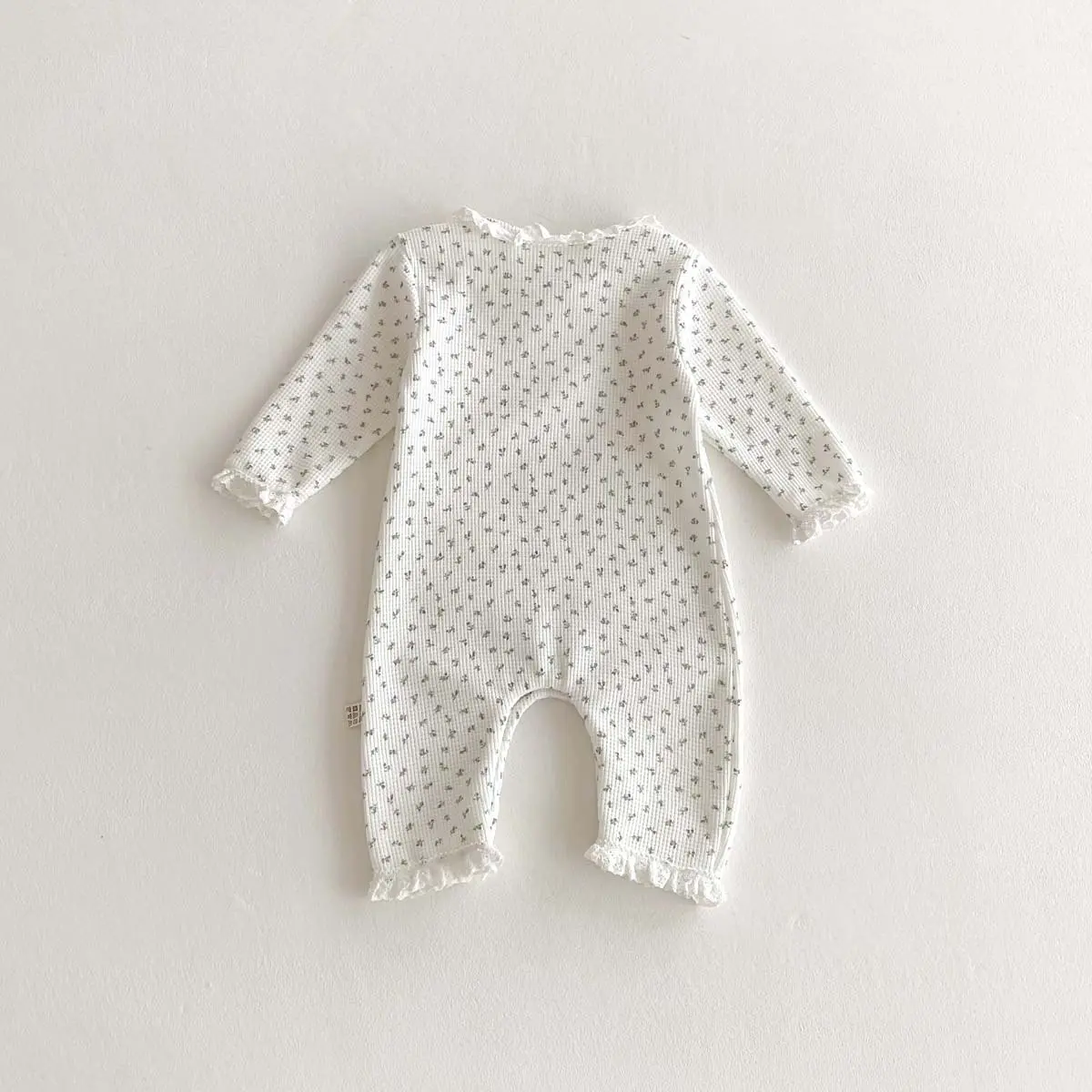 2025 Winter Autumn New in Newborn Infant Cute Waffle Floral Ruched Outfits,toddler Kids Baby Jumpsuits Lace Romper 0-24M