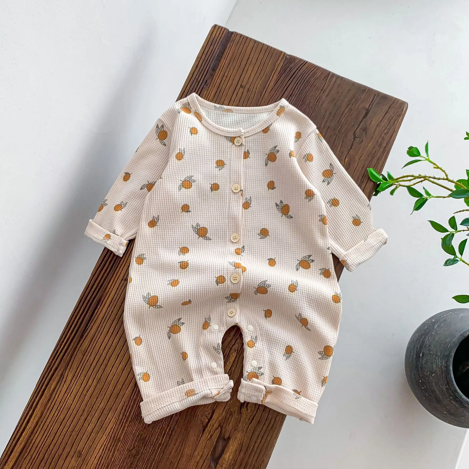 2025 Autumn Kids Baby Girls Boys Casual Waffle Clothing - Infant Newborn Full Sleeve Print Romper ,toddler Jumpsuits 0-3Y
