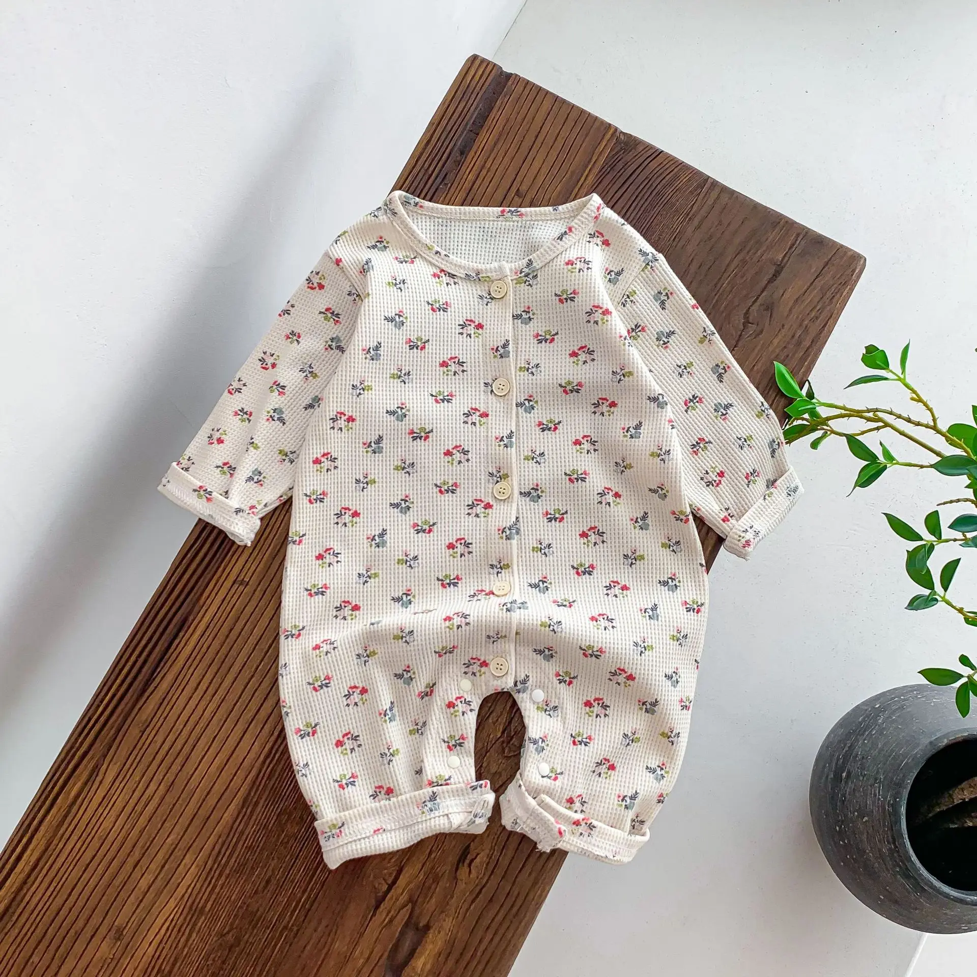 2025 Autumn Kids Baby Girls Boys Casual Waffle Clothing - Infant Newborn Full Sleeve Print Romper ,toddler Jumpsuits 0-3Y