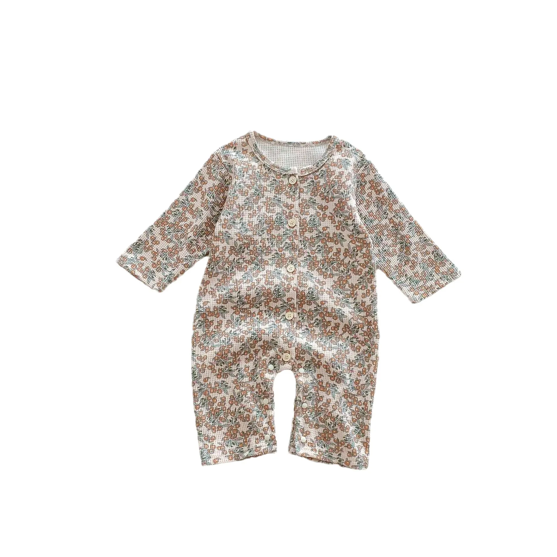 2025 Autumn Kids Baby Girls Boys Casual Waffle Clothing - Infant Newborn Full Sleeve Print Romper ,toddler Jumpsuits 0-3Y