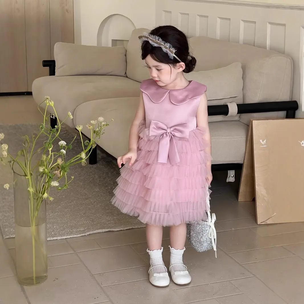 New Summer Collection for Infants and Toddlers Sweet Dress for Girls Infants Toddlers Sleeveless Princess Dress with Mesh Mesh