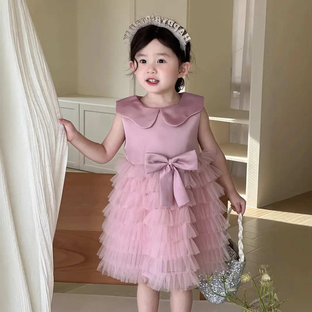 New Summer Collection for Infants and Toddlers Sweet Dress for Girls Infants Toddlers Sleeveless Princess Dress with Mesh Mesh
