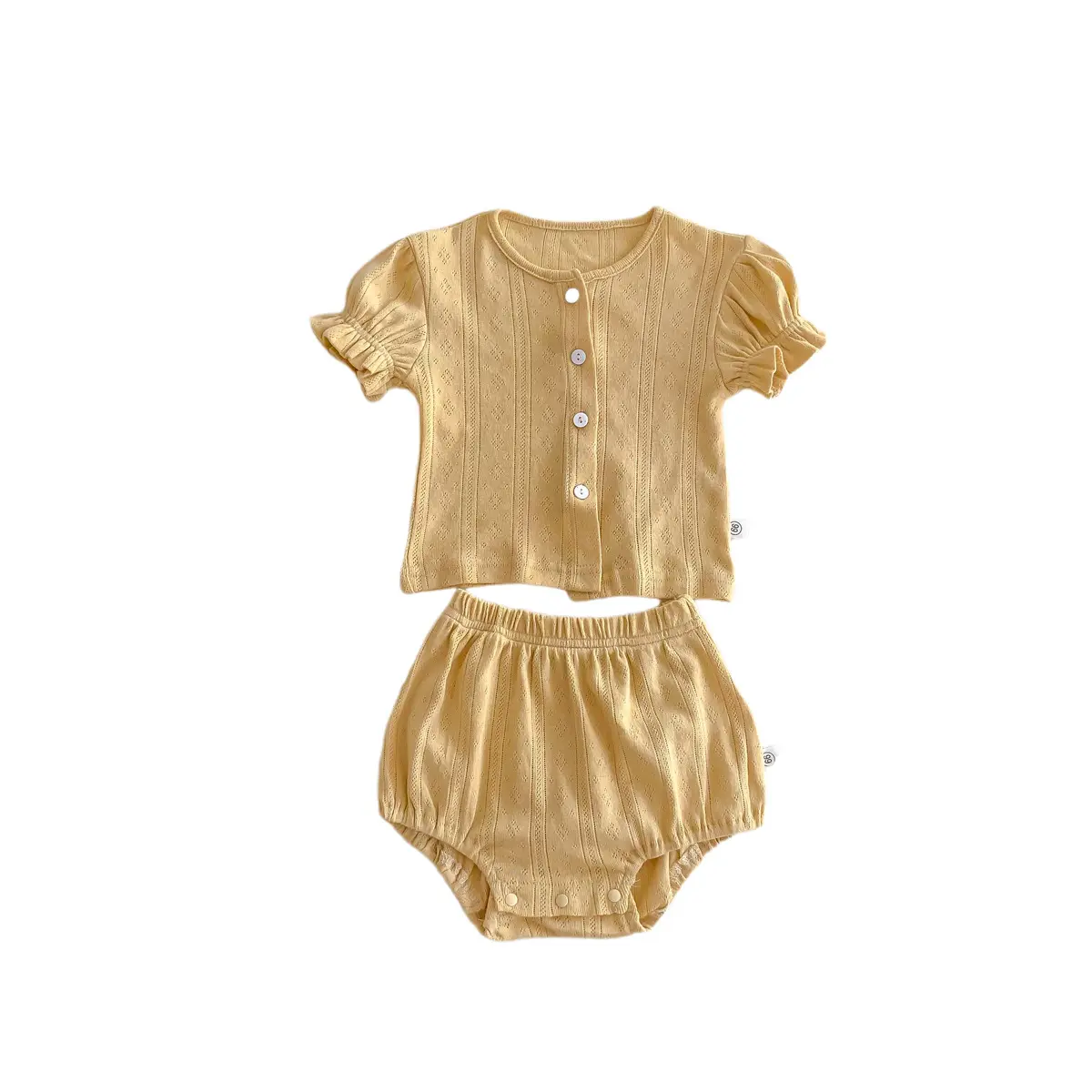 Summer Infant Toddler Hollow Out Solid Color Short Sleeve Cardigan+Shorts Set for Baby Girls, Two-Piece Casual Home Wear Outfit