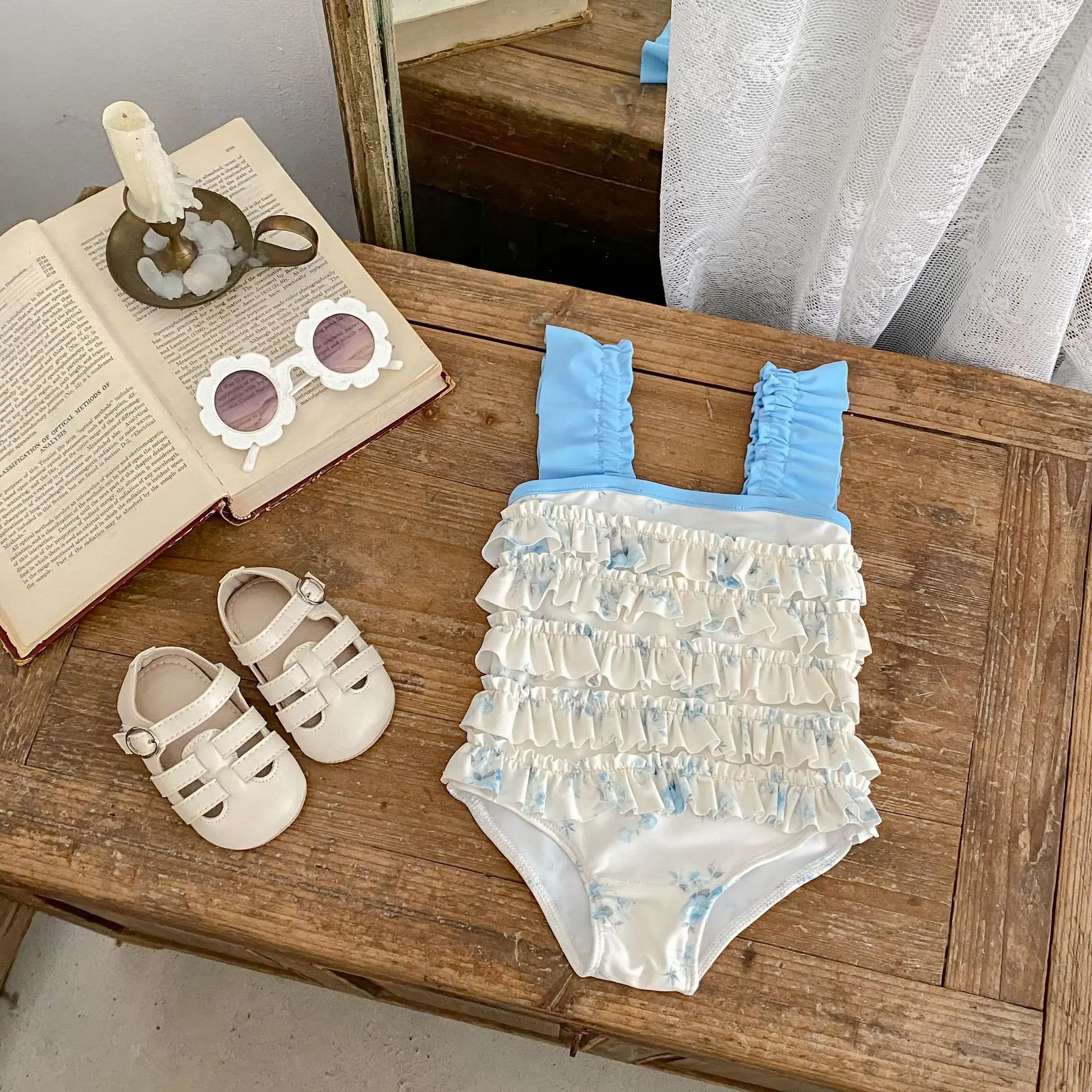 New Instagram Girls' Camisole Lace One-piece Swimsuit Princess Cute Printed Swimsuit Baby Outdoor Swimsuit