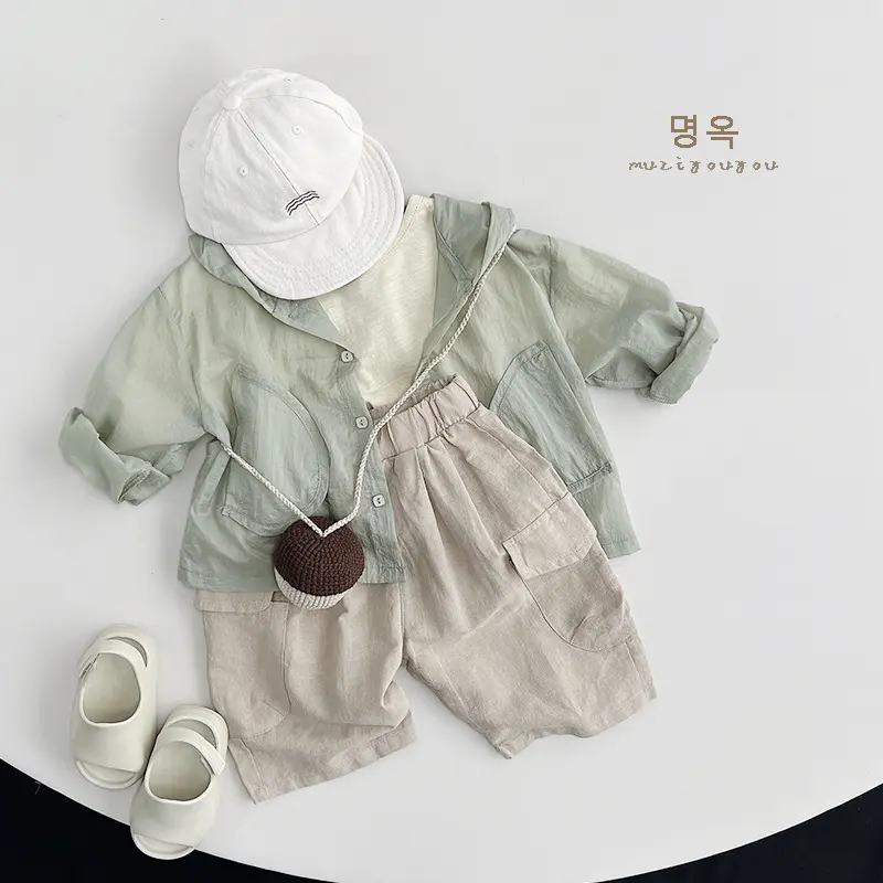 Cotton and Linen~Summer Boys' Cropped Pants, Children's Casual Workwear Shorts, Girls' Japanese and Korean Pants