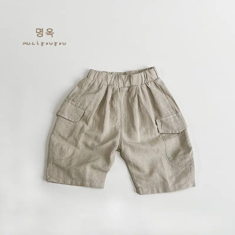 Cotton and Linen~Summer Boys' Cropped Pants, Children's Casual Workwear Shorts, Girls' Japanese and Korean Pants
