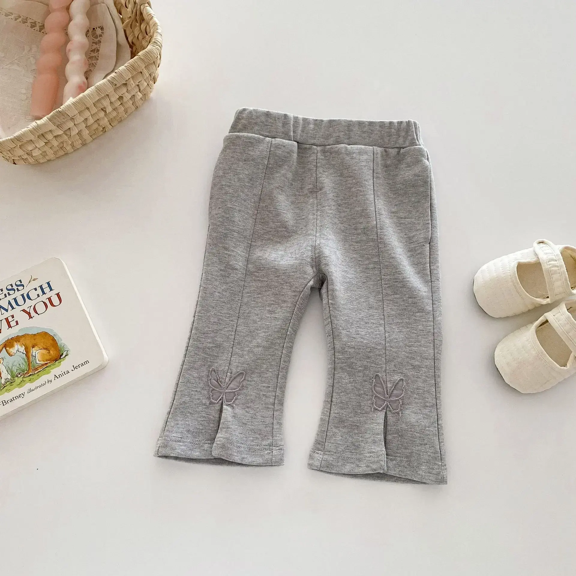 2025 Autumn New in Kids Baby Girls Solid Color Clothing Outfits - Children Flrae Bow Tie Pants , Toddler Casual Trousers 3M-5Y