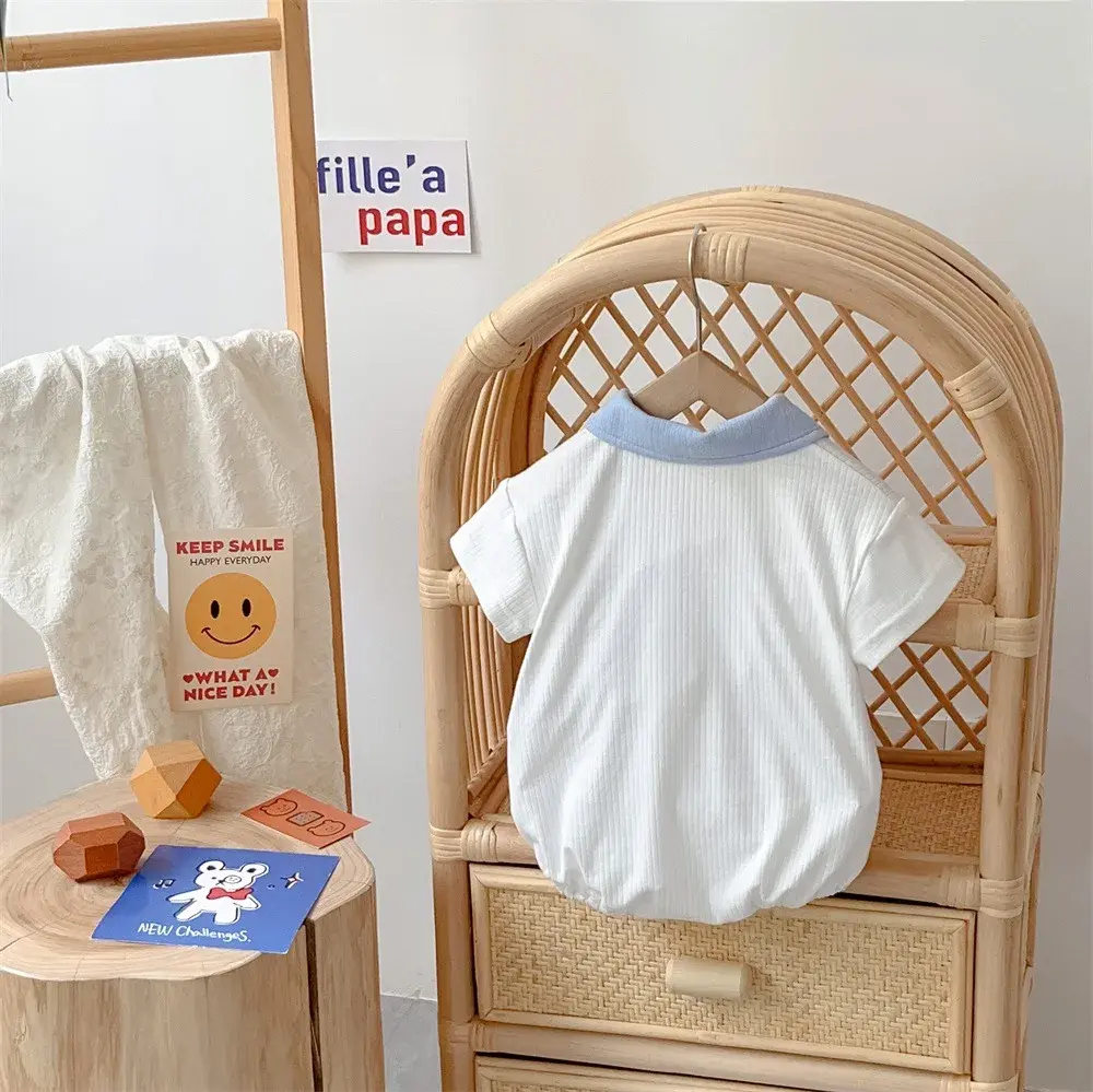 2024 Summer Baby Boys Short Sleeve Polo Bodysuits Cartoon Print - Infant Toddler Casual Onesie , Kids Clothing Jumpsuits 0-24M