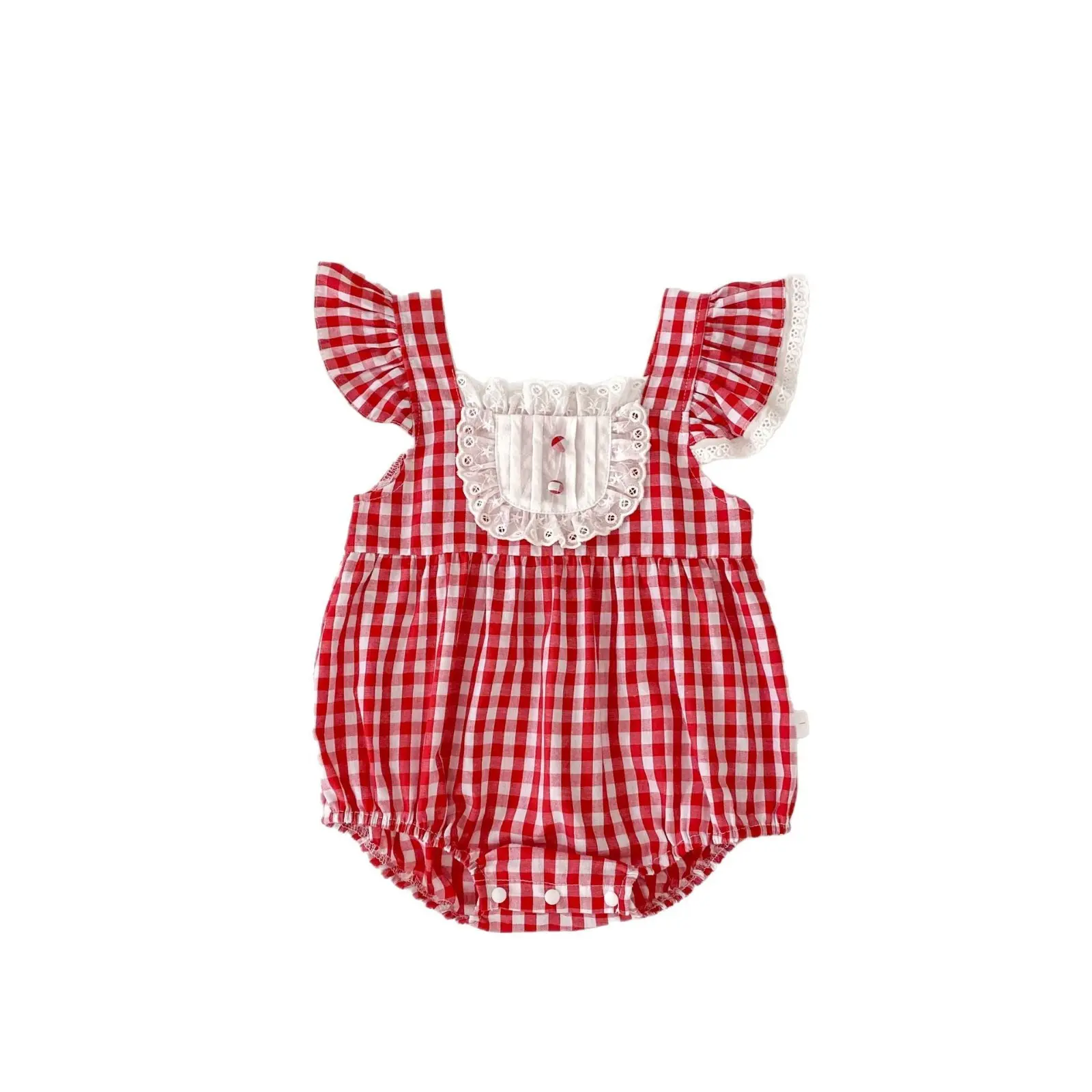INS New Baby Girl Retro Checkered Flying Sleeves Ha Yi Stylish Concave Design Bag Fart Clothes Baby Summer Jumpsuit