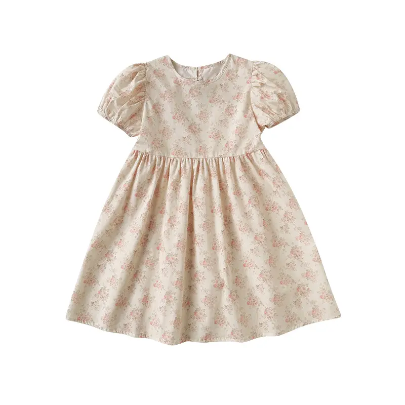 2025 summer new Korean version heart hollow out girls' dress floral children's dress short sleeved princess dress
