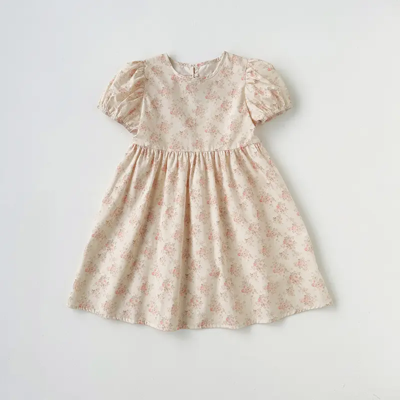 2025 summer new Korean version heart hollow out girls' dress floral children's dress short sleeved princess dress