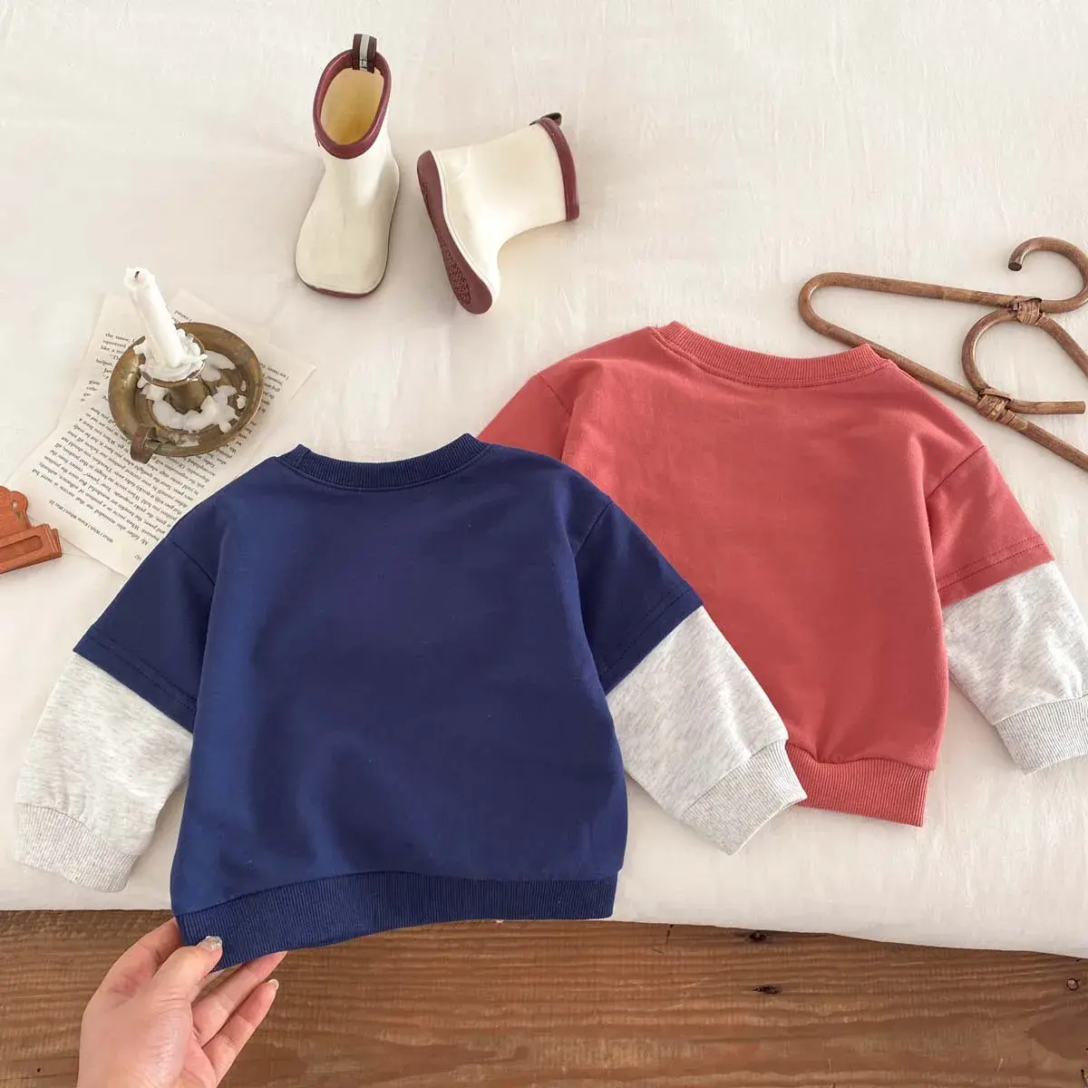 2025 Spring New in Kids Baby Boys Fashion Clothing Infant Full Sleeve Letter Fake Two Pieces Kangaroo Bag Top Sweatshirts 3M-3Y