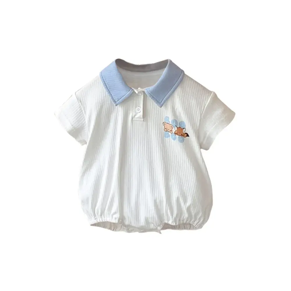 2024 Summer Baby Boys Short Sleeve Polo Bodysuits Cartoon Print - Infant Toddler Casual Onesie , Kids Clothing Jumpsuits 0-24M