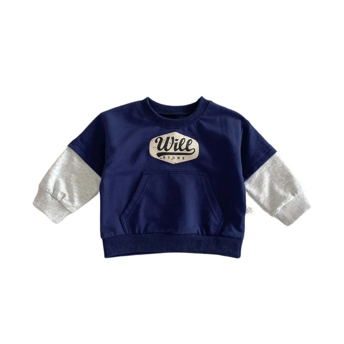 2025 Spring New in Kids Baby Boys Fashion Clothing Infant Full Sleeve Letter Fake Two Pieces Kangaroo Bag Top Sweatshirts 3M-3Y