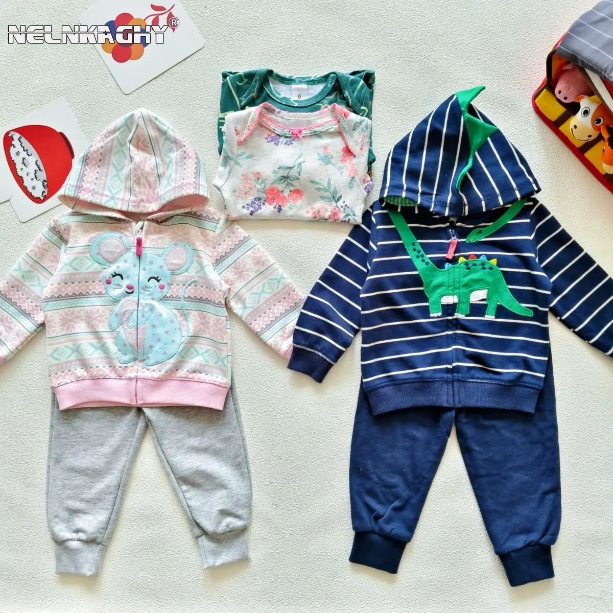 Autumn Children's Set 2024 Spring/Autumn Infant Cartoon 3-Piece Set 3D Dinosaur Rabbit Suit Jacket + Long Pants + Hoodie