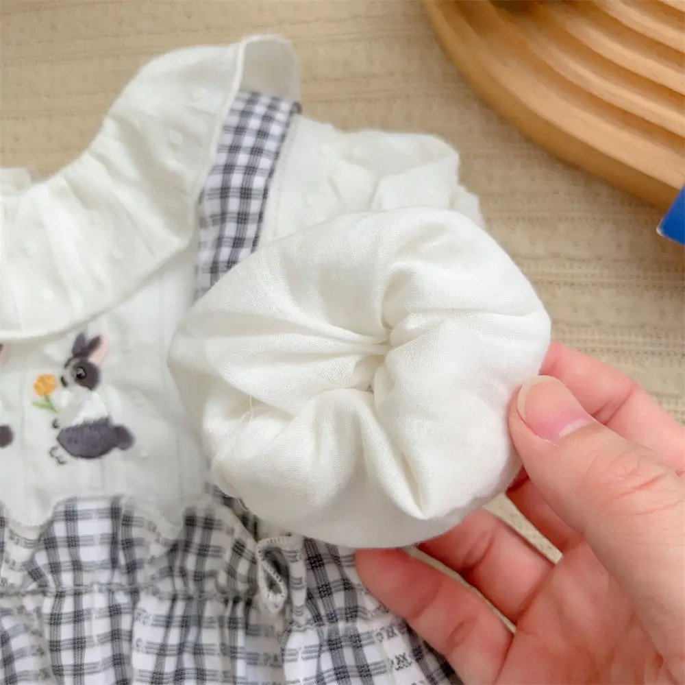 2025 Autumn New in Kids Infant Girls Cute Embroidery Plaid Jumpsuits , Toddler Baby Full Sleeve Outfits Infant Bodysuits 0-24M