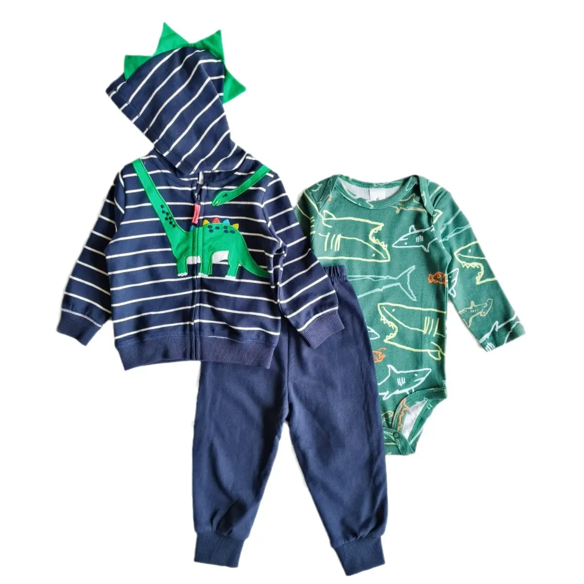 Autumn Children's Set 2024 Spring/Autumn Infant Cartoon 3-Piece Set 3D Dinosaur Rabbit Suit Jacket + Long Pants + Hoodie