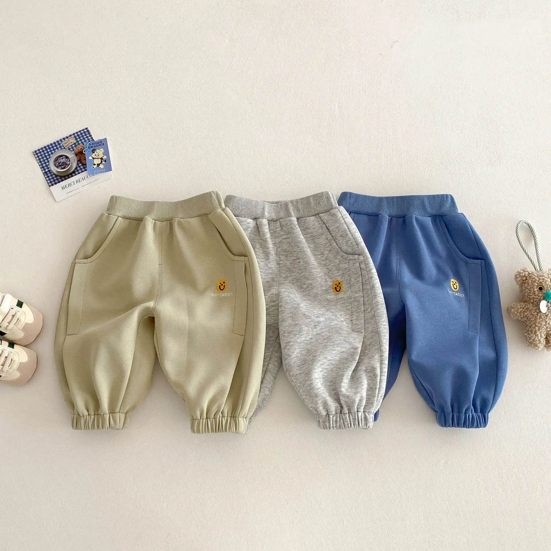 2025 Spring New Arrival Boys' Embroidered Sweatpants, Korean Style Solid Color Fashion Sports Pants for Baby Boys