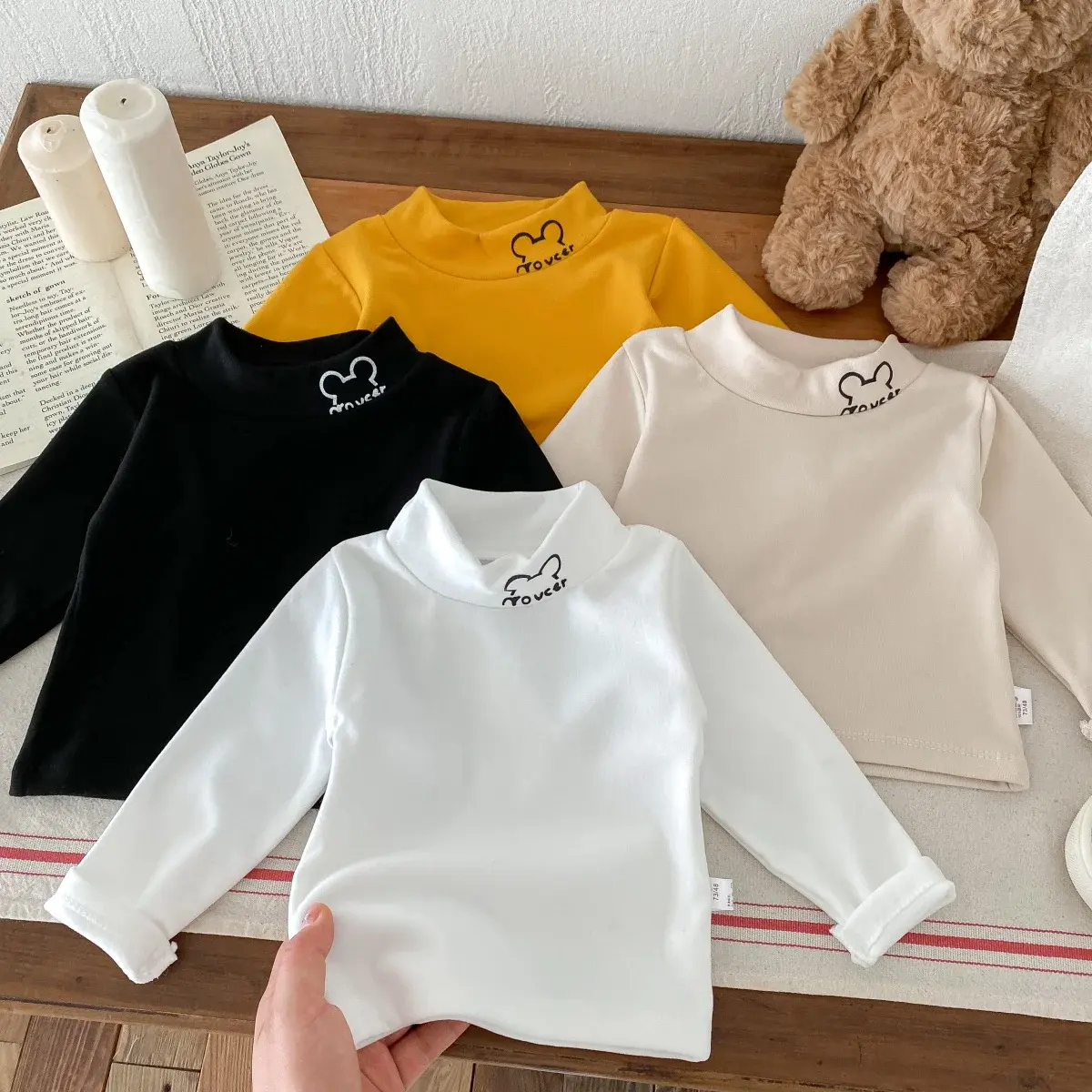 Fall Winter Essential: Cartoon Embroidered Velvet Long Sleeve Warm Top Children 6M-6Y, Keeping The Cold At Bay All Winter Long