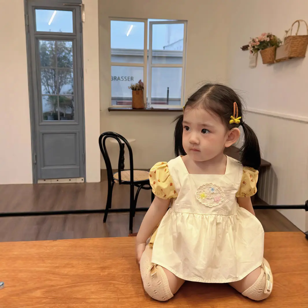 2025 Summer New Product: Yangqi Baby Sweet Pink Set, Female Baby Crawler Dress, Lace Edge Sleeveless Fake Two Piece Set