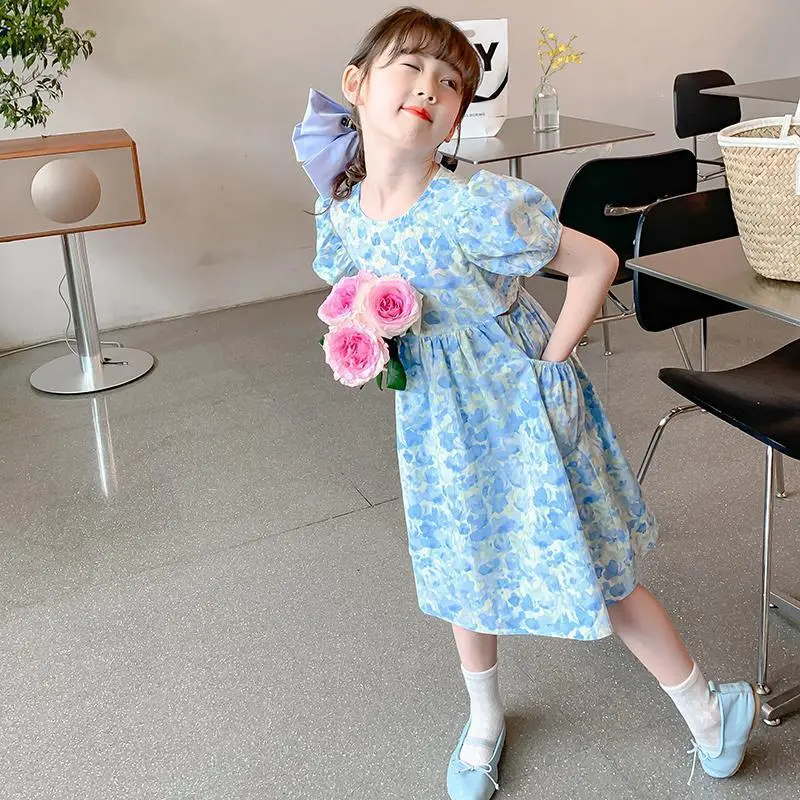New fashionable dress for girls in summer, baby's summer dress, floral princess, little girl's stylish summer children's dress