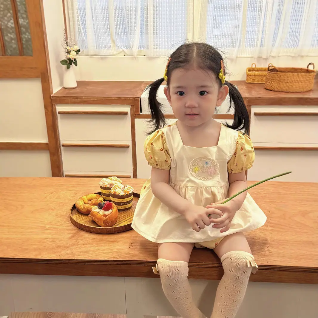 2025 Summer New Product: Yangqi Baby Sweet Pink Set, Female Baby Crawler Dress, Lace Edge Sleeveless Fake Two Piece Set