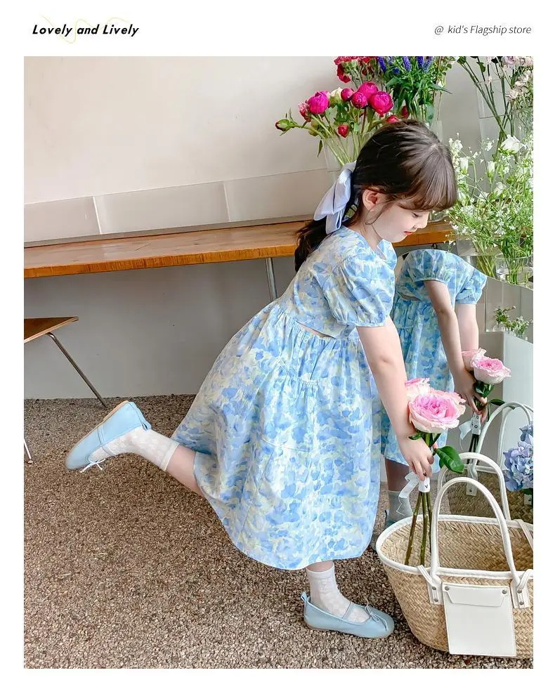 New fashionable dress for girls in summer, baby's summer dress, floral princess, little girl's stylish summer children's dress