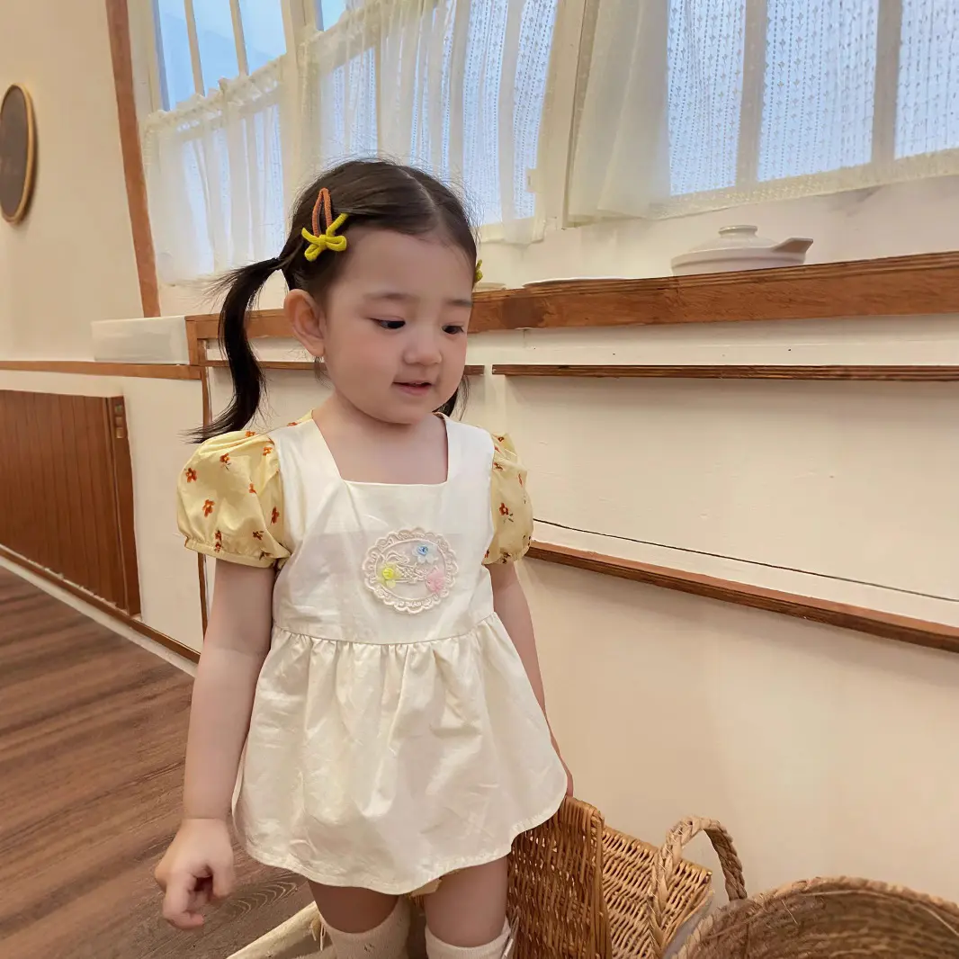 2025 Summer New Product: Yangqi Baby Sweet Pink Set, Female Baby Crawler Dress, Lace Edge Sleeveless Fake Two Piece Set