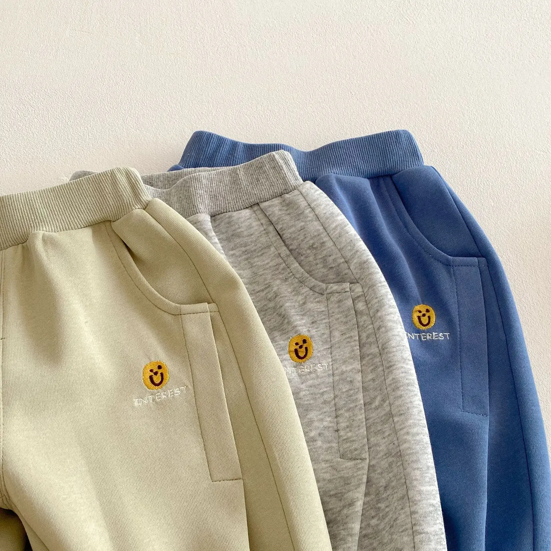 2025 Spring New Arrival Boys' Embroidered Sweatpants, Korean Style Solid Color Fashion Sports Pants for Baby Boys