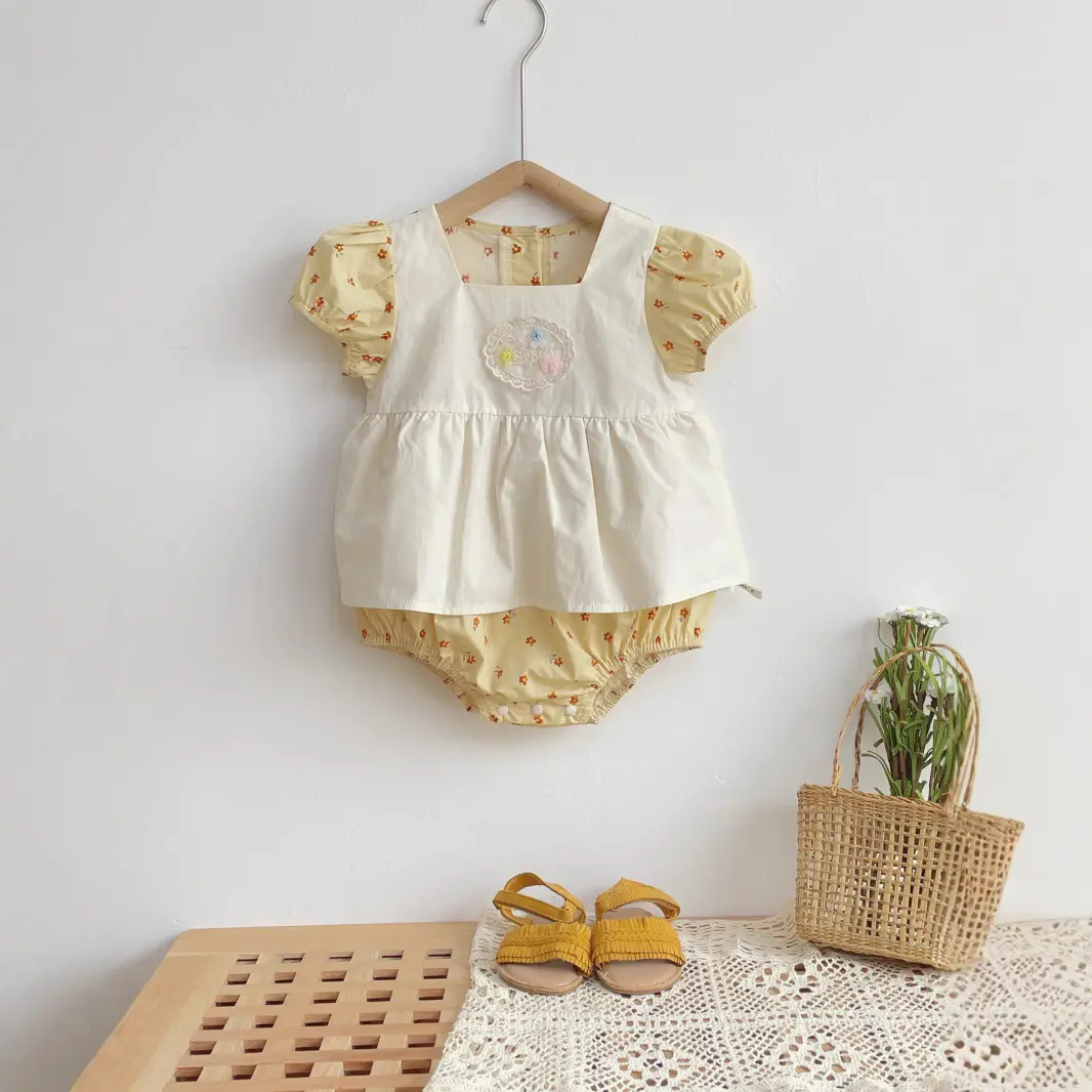 2025 Summer New Product: Yangqi Baby Sweet Pink Set, Female Baby Crawler Dress, Lace Edge Sleeveless Fake Two Piece Set