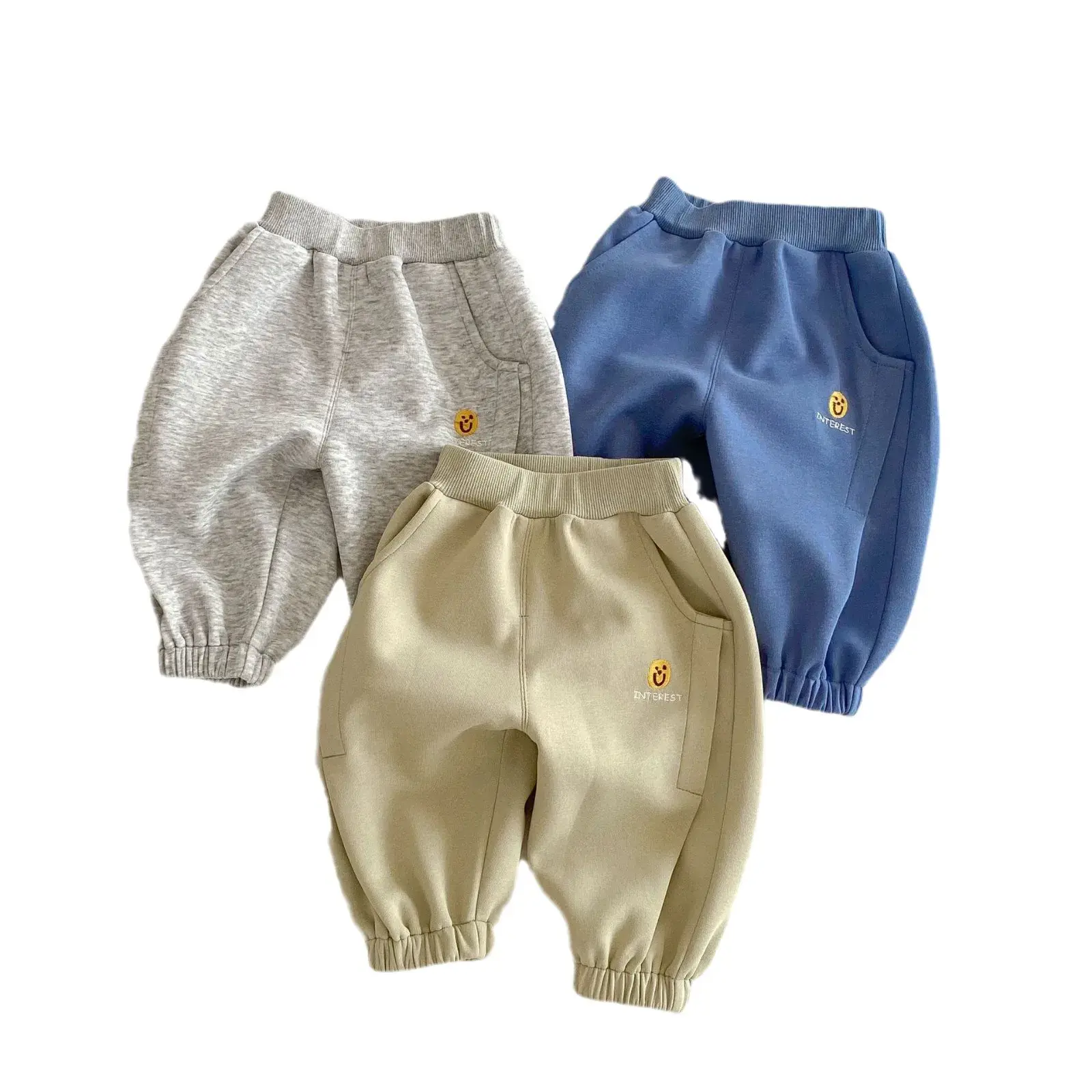 2025 Spring New Arrival Boys' Embroidered Sweatpants, Korean Style Solid Color Fashion Sports Pants for Baby Boys