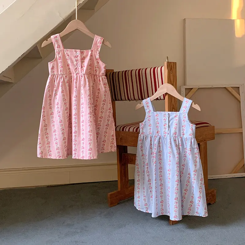 2025 Summer New Children's Clothing Korean Version Floral Suspender Girls' Dress Cotton Skirt Basic Sleeveless Vest Skirt