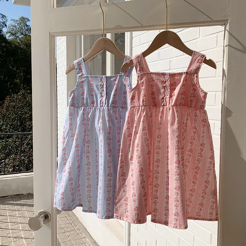 2025 Summer New Children's Clothing Korean Version Floral Suspender Girls' Dress Cotton Skirt Basic Sleeveless Vest Skirt