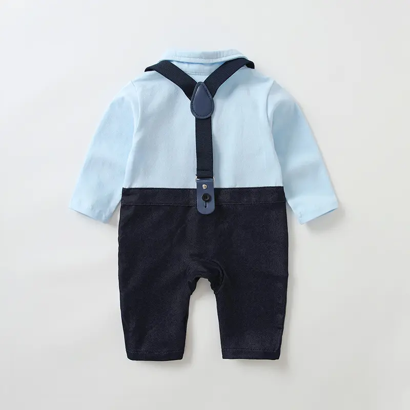 2025 Autumn New Baby Clothes Fashionable Gentleman Style Fake Two Piece Western Style Color Blocked Male Baby Jumpsuit