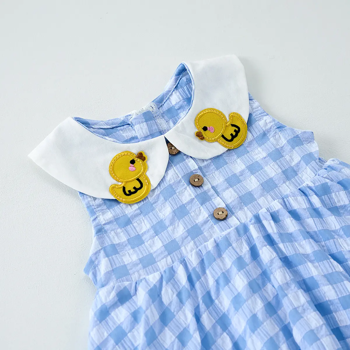 Children's Clothing 2025 Summer Girl Baby Duckling Embroidered Dress Small Fresh Plaid Dress Thin Skirt